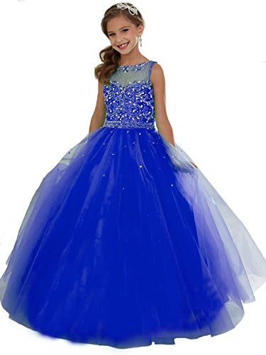 Meilishuo Girls' Sheer Neck Beaded Pageant Dresses Ball Gown With Rhinestones XM002