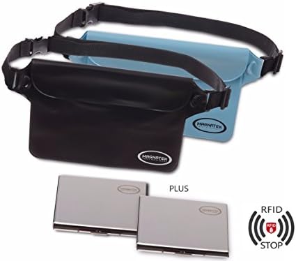 Waterproof Pouch with adjustable Waist Strap (2) Great for Boating Swimming Beach Water Parks - These Dry Bags Protect your Valuables From Water Sand Theft | BONUS 2 Magnatek RFID Credit Card Wallets