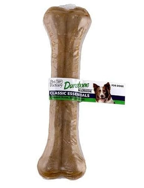 PET FACTORY CLASSIC ESSENTIALS BEEFHIDE 8″ DURABONE DOG CHEW TREAT FOR AGGRESSIVE CHEWERS – NATURAL FLAVOR, 1 COUNT/1 PACK