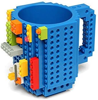 Aojingtai Creative DIY Build On Brick Coffee Mug with 12-ounce capacity (Blue)