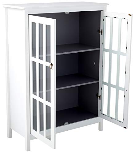 Target Marketing Systems Portland Collection Contemporary Tall China Kitchen Cabinet with Glass Cabinet and Two Shelves, White/Gray - Thumbnail 4
