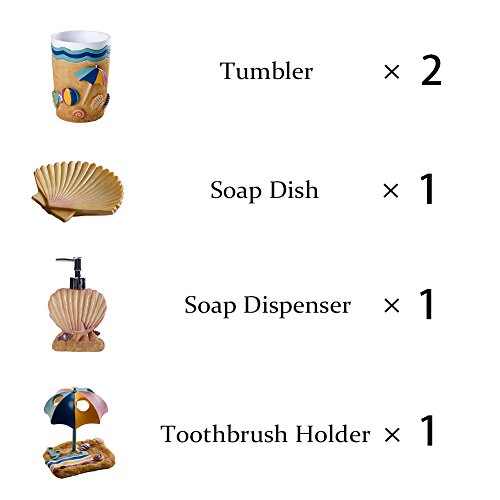 V&M VALERY MADELYN Valery Madelyn 5-Piece Bathroom Accessories Set,Coastal Bath Ensemble Include Soap Dispenser,Toothbrush Holder,Tumbler,Soap Dish for Home,Resin