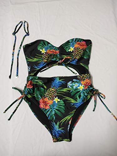 CIZITZZ Women\'s One Piece Swimsuit Cut Out High Waist Drawstring Padded Bathing Suits Monokinis,Pineapple,L