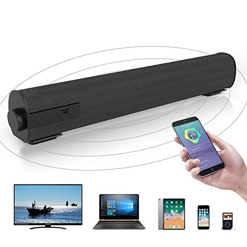 Bluetooth Sound Bar Mini Portable Soundbar Wireless Speakers for Home Theater Surround Sound with Built-in Subwoofers for TV/PC/Phones/Tablets with Remote Control (Frosted Black)