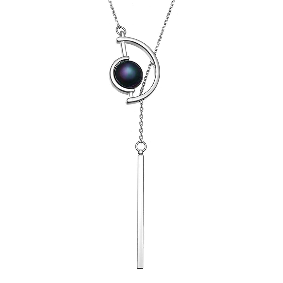 Mecool Semicircle Faux Pearl Pendant Necklace With Long Chain