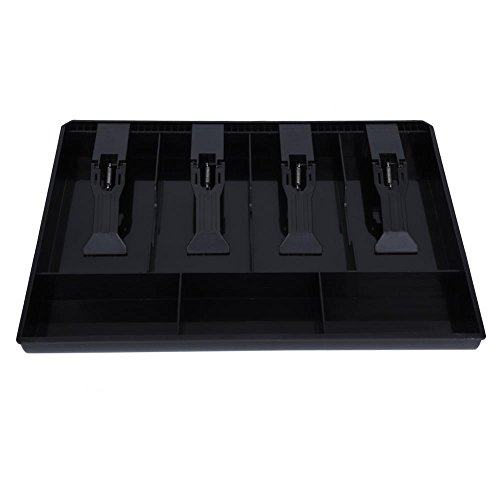 Cash Tray Drawer Register Insert Tray Replacement Plastic 4 Bills 3 Coins Compartments Money Storage Box 12.6 x 9.6 x 1.4inch(Black)