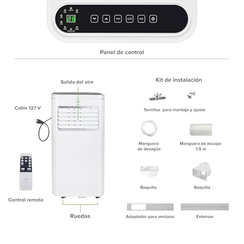 AVERA Aire Acondicionado Portátil 3 en 1 Enfriador, Ventilador y Deshumidificador, 115V, Hasta 16 m², Temperatura de 17 a 30°C, 53 dB, Temporizador 24 h, Control Remoto y Kit de Ventana | AICP01