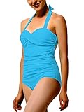 Halter Monokini Pin Up Swimsuits for Women Cute One Piece Bathing Suits Swimwear with Ruffles