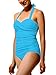Retro Halter Pin Up Swimsuits for Women Cute One Piece Bathing Suits Swimwear with Ruffles