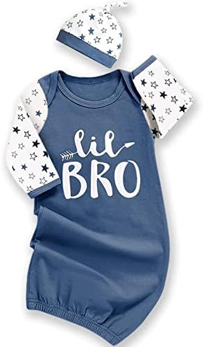 AMAWMW Newborn Baby Boy Little Brother Sleeper Gown Stars Long
