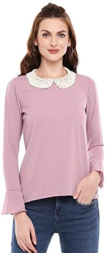 Womens Peter Pan Collar Solid Top (205634626-P)