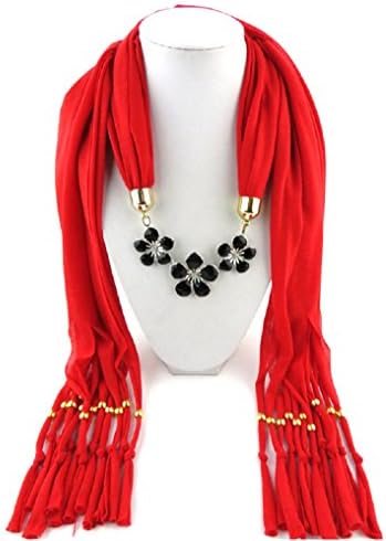 Ysiop Women Dacron Solid Tassel Necklace Scarf Pendant Shawl Red