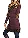 Famulily Women's Cowl Neck Tops Two Tone Color Block Pullovers Elbow Patchs Loose Long Tunic Blouse(M,Wine)