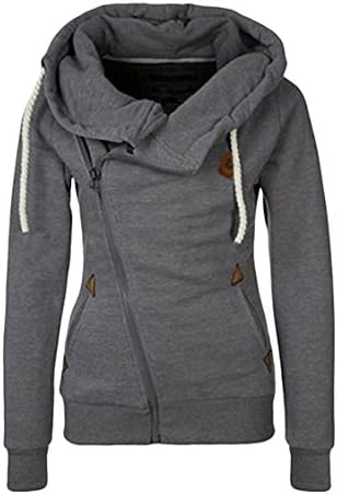Kisscy Women's Full Zip Up Hand Pockets Cotton Fleeces Hoodies Sweatshirt Grey M