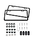 License Plate Frames - Automotive Aluminum Tag holders 2 hole kit, 2pcs Black Licenses Plates Frames with Screw Caps and Tire Stem Caps, Place on Any Car or Vehicle Fits All US License