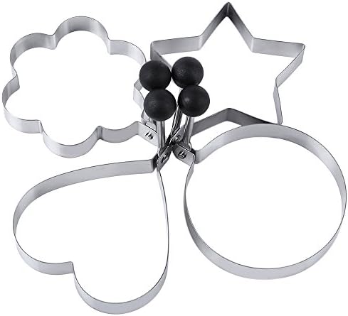 YFShine Kitchen Stainless Steel Omelette Device Pancake Mould Mold Ring Cooking Fried Egg Heart Flower Star Round Shape 4pcs (Black)