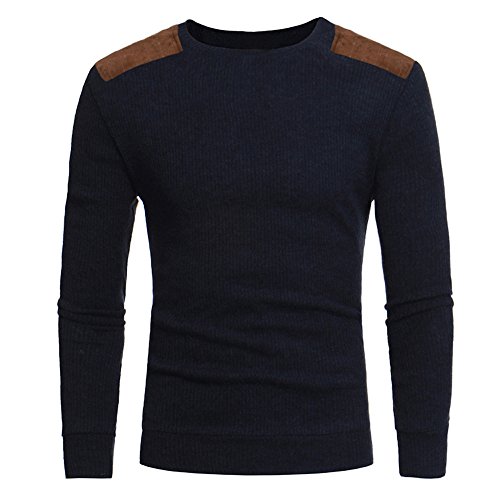 Simayixx Tops for Men, Oxford Dress Shirts Mens Solid Patchwork Beefy Muscle Blouse Tunic Tee Loose Warm Pullover Sweaters