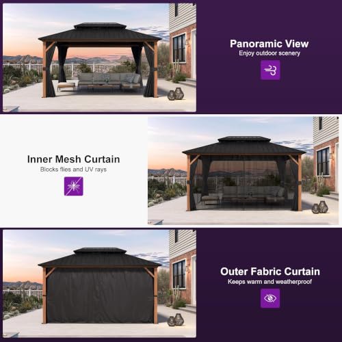 PURPLE LEAF 10x14 Hardtop Gazebo with Aluminum Frame, Ventilated Steel Roof & Detachable Curtains image 30