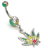 BodyJ4You Belly Button Rings Pot Leaf Dangle 14G Belly Button Ring 1.6mm Comes with Belly Retainer