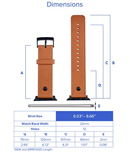[Upgraded] Truffol 22mm Genuine Leather Band for Apple Watch 42mm, Samsung Gear S3 Frontier & Classic, Huawei Watch 2 Classic - Quick Release Strap Wristband (Cognac Brown / Black Buckle) - Thumbnail 4