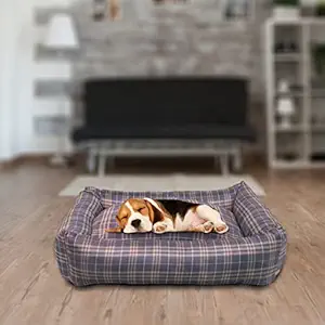 SITSNOOZE Dog Bed Ultra Soft Suede Material Rectangle Shape Pet Bed , Machine Washable Cozy Place for Your Furry Friend , Size -Medium, Colour Printed Check