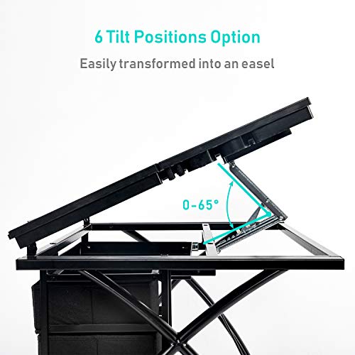 BAHOM Adjustable Drafting Table Glass Top, Art Drawing Craft Desk with 2 Drawers, Perfect for Artwork and Design, Black - Thumbnail 2