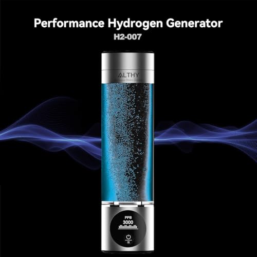 ALTHY Performance Hydrogen Water Generator Bottle, SPE#PEM Dual Chamber Technology, H2 Analytics Certified to IHSA Standard, PPB & Time & Battery Display Screen