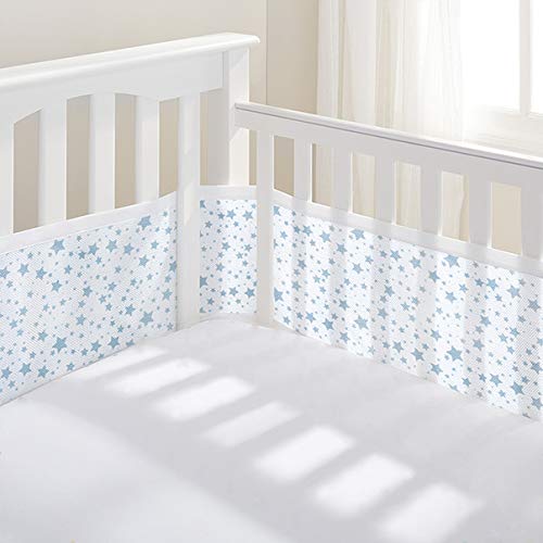 BreathableBaby Breathable Mesh Liner For Cot Beds — Covers 4 Sides — Classic — 3 mm — Twinkle Blue — Long + Short Panels — Non-Padded Single Layer — Safer Than a Crib Bumper — UK/EU Safety Tested