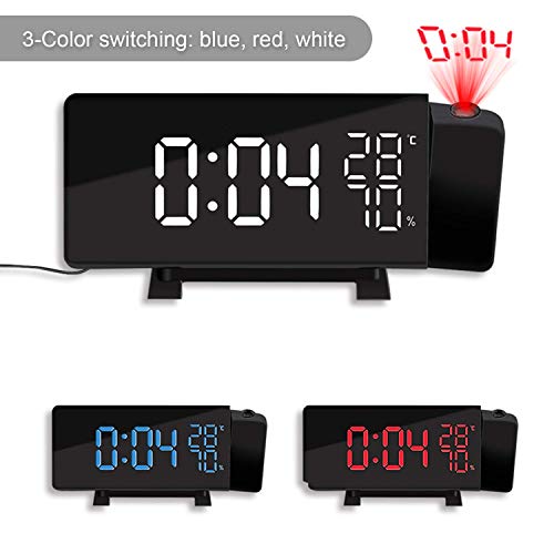 Alarm Clocks,(New Version) Projection Alarm Clock with FM Radio Multifunction LED Curved-Screen Projection FM Radio Digital Alarm Clock with Dual USB Port for Home Office Bedroom Living Room