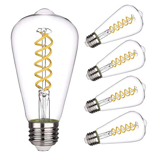 Vintage LED Edison Bulb,Daylight 5000K, Antique Style Flexible Spiral LED Filament Light Bulb, 4