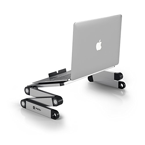 [Limited Edition] Pwr+ Portable Laptop-Table-Stand Fully Adjustable-Ergonomic Mount-Ultrabook-Macbook-Chromebook Aluminum-Silver Bed Tray Desk Book Fans Up to 16