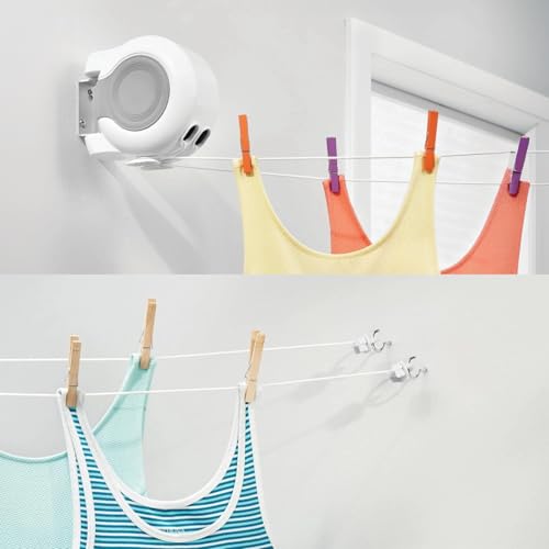 Retractable Clothesline 2 Ropes, 26 m (2 x 13 m) Heavy Duty and Adjustable Rope Extendable Clotheslines for Outdoor and Indoor, Clothing, Towels and Bed Linen