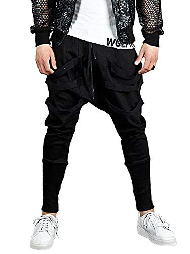 Men s casual joggers harem pants stylish hip hop drawstring zippe…