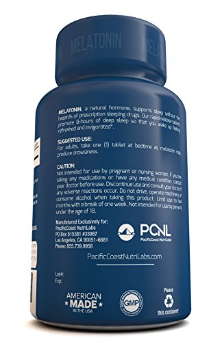 PacificCoast NutriLabs 5mg Melatonin, Non-Habit Forming, All Natural Sleep Aid, Rapid Release Formula, Free Ebook & Empty Bottle Guarantee, 120 tablets - Thumbnail 3