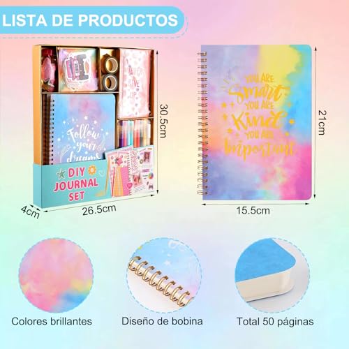 100+Piezas Diario DIY para Niñas, Libretas Bonitas para Niña,Set de Papelería para Diarios Bricolaje,Set de Manualidades Creativas y Regalo para Creatividad y Diversión
