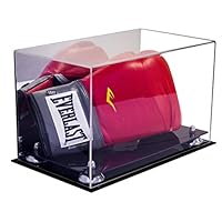 Deluxe Acrylic Single or Double Boxing Glove Display Case with Silver Risers and Mirror (A011-SR)