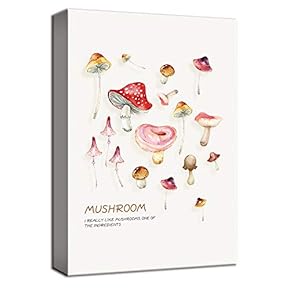 Canvas Wall Art Mushroom Red Yellow Pink Painting Artwork for Home Decor Framed - 12x18 inches