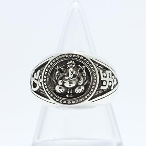 Sterling Silver ring "Lord Ganesh (Om - Swastika)"Rich and Luck Good Business.,Size :8.5 (No.3)