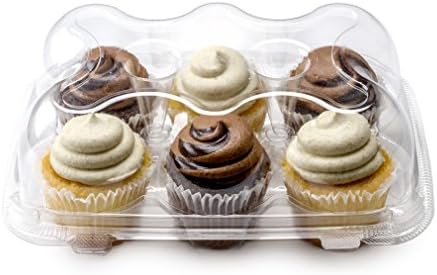 Cupcake Boxes | Set of 12 Clear Plastic Dome 6 Compartment Cupcake Holders With Improved Closing Mechanism