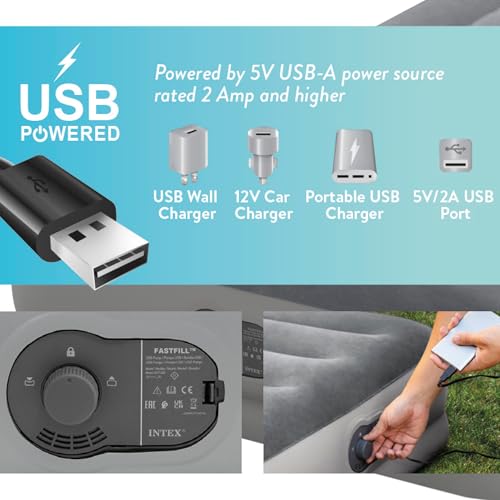 Intex ‎64112 Dura-Beam Standard Series Prestige Mid-Rise Air Mattress with Fastfill USB Powered Internal Air Pump, durable Fiber-Tech interior construction, Twin