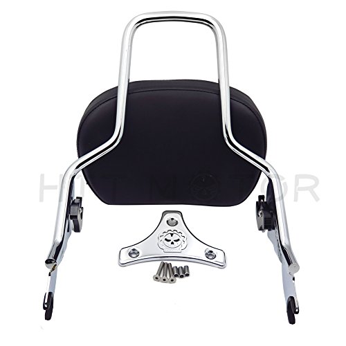 XKMT Motorcycle adjustable Chrome Backrest Sissy Bar with pad w/Skull Mounting Plate For ALL YEAR Harley Davidson Touring FLHR- Road King FLHX- Street Glide - Thumbnail 3
