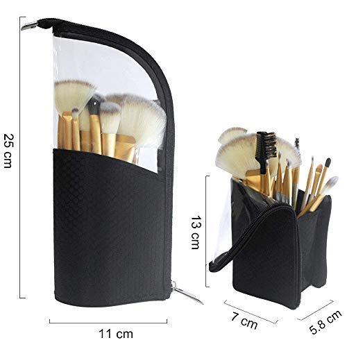Black Travel Makeup Brush Holder, ANEMEL Pencil Pen Case Organizer Bag Clear Plastic Cosmetic Zipper Pouch Portable Waterproof Dust-Free Stand-Up Small Toiletry Stationery Bag with Divider 2 Black Travel Makeup Brush Holder, ANEMEL Pencil Pen Case Organizer Bag Clear Plastic Cosmetic Zipper Pouch Portable Waterproof Dust-Free Stand-Up Small Toiletry Stationery Bag with Divider