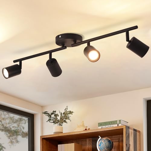 ANWIO Adjustable Black Metal Swivel Spotlight with 4 GU10 Bases – Modern Design for Ceiling Light in Bedrooms, Hallways and Living Rooms (Without Bulbs).