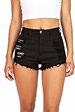 Vibrant Women's Juniors Black Denim High Waist Cutoff Shorts, Small, Black