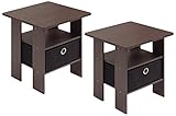 Furinno End Table Bedroom Night Stand, Petite, Dark Brown, Set of 2