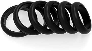 Silicone Ring for Women Safe Engagement Band Non-toxic Skin Safe Antibacterial Comfortable Wedding Bands, Buy One Size Get Six Different Sizes, Included a Gift Bag,Black