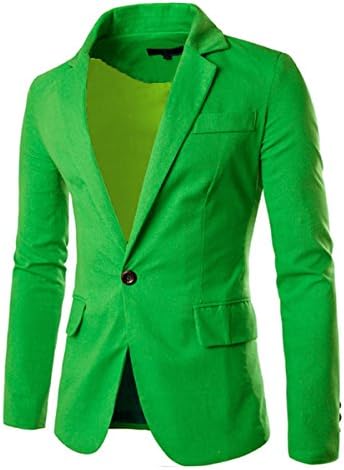 Men's Slim Fit Blazer Notched Lapel One Button Solid Linen Sport Jacket