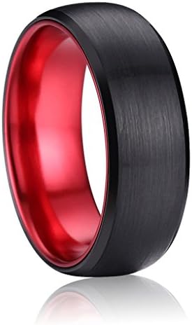 TGNEL Fashion Tungsten Rings for Men Domed Black &amp; Red Engagement Wedding Band Comfort Fit (9)