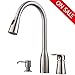 Hotis 3 Hole Pull Out Prep Sprayer Stainless Steel Single Handle Pull Down Kitchen Faucet, Brushed Nickel Kitchen Sink Faucet with Soap Dispenser
