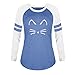 Sumen Teen Girls Long Sleeve Blouse Cute Cat Printing Splice Tops T-Shirt